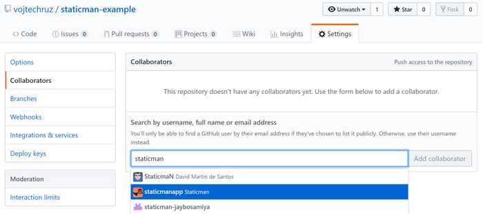 Staticman Collaborators Setup