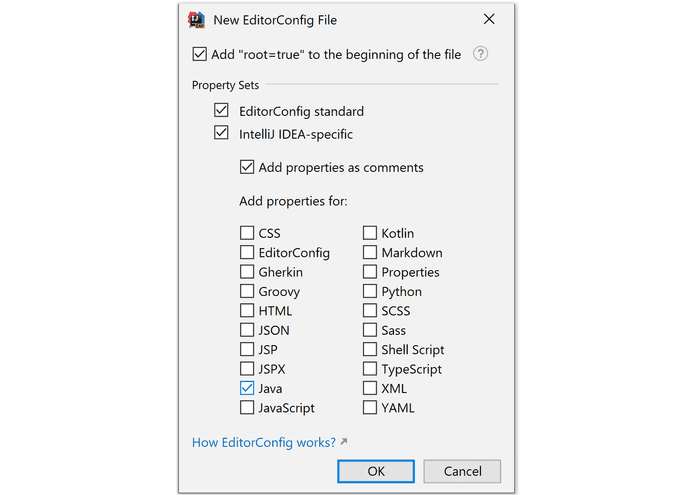 IDEA new EditorConfigFile