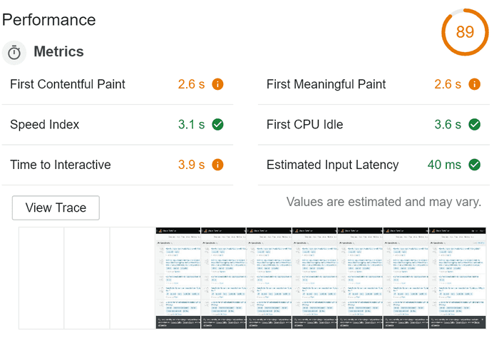 Lighthouse Performance Metrics