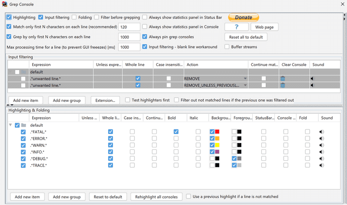 Grep console plugin