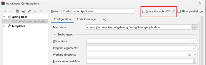 IDEA share run config through VCS