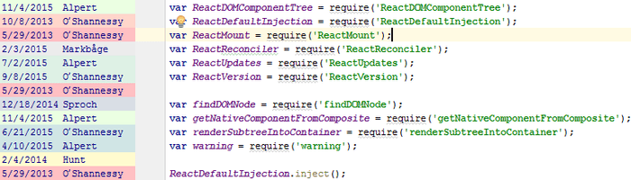 Authors and time of changes as shown in IntelliJ Idea 2016.1