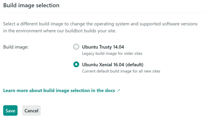 Netlify build image configuration