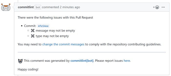 Github checks comment